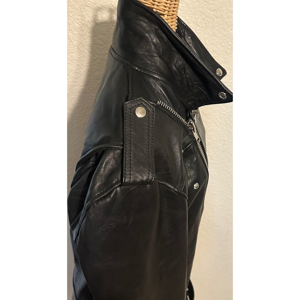 Deadwood Recycled Soft Leather Biker Jacket Black Moto Size Medium Recaimed - Picture 4 of 16